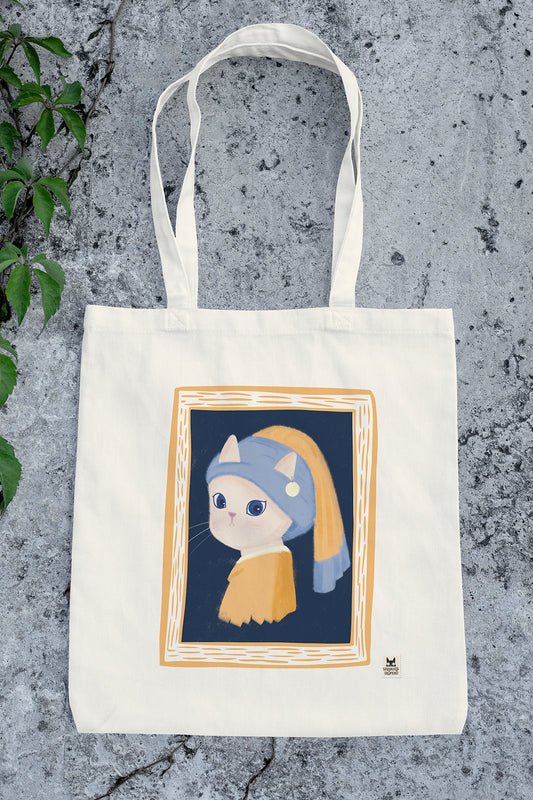 Cat with a Pearl Earring - Tote Bag